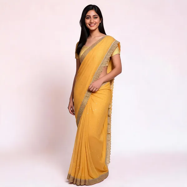 Yellow_Georgette_Saree_With_Blouse_Piece_For_women