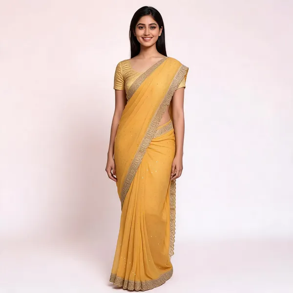 Yellow_Georgette_Saree_With_Blouse_Piece_For_women
