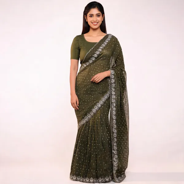 Mehndi_Georgette_Saree_With_Blouse_Piece_For_women