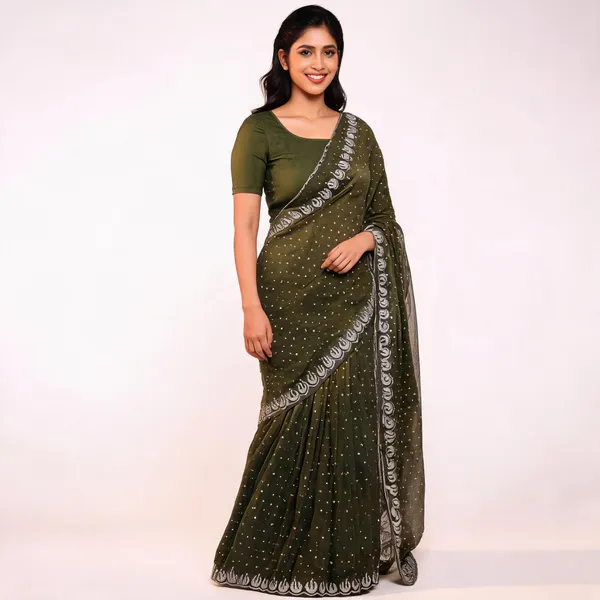 Mehndi_Georgette_Saree_With_Blouse_Piece_For_women