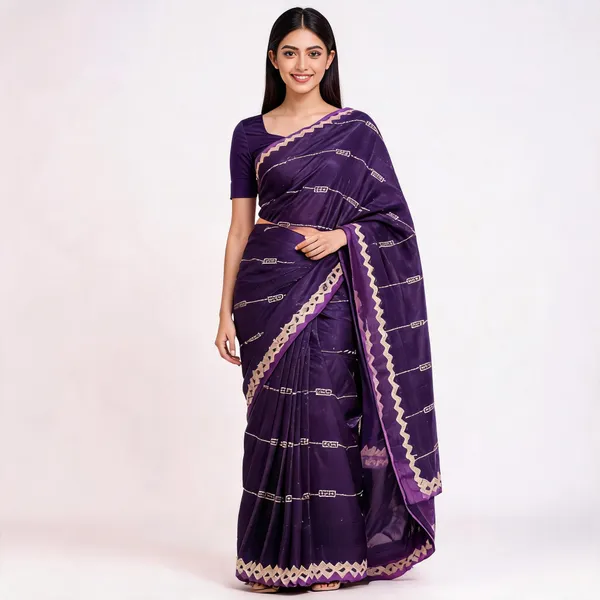 Wine_Satin_Saree_With_Blouse_Piece_For_women