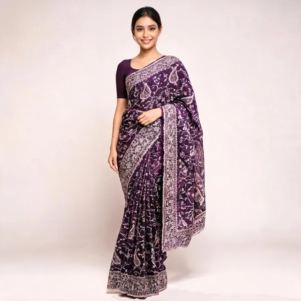 Wine_Georgette_Saree_With_Blouse_Piece_For_women