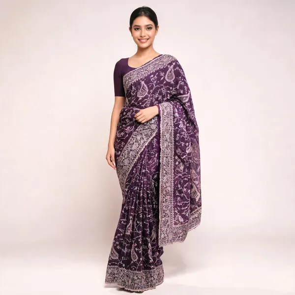 Wine_Georgette_Saree_With_Blouse_Piece_For_women