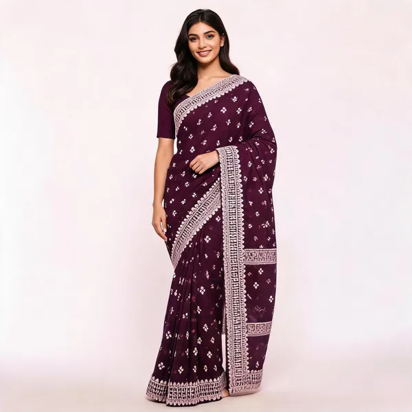 Wine_Georgette_Saree_With_Blouse_Piece_For_women