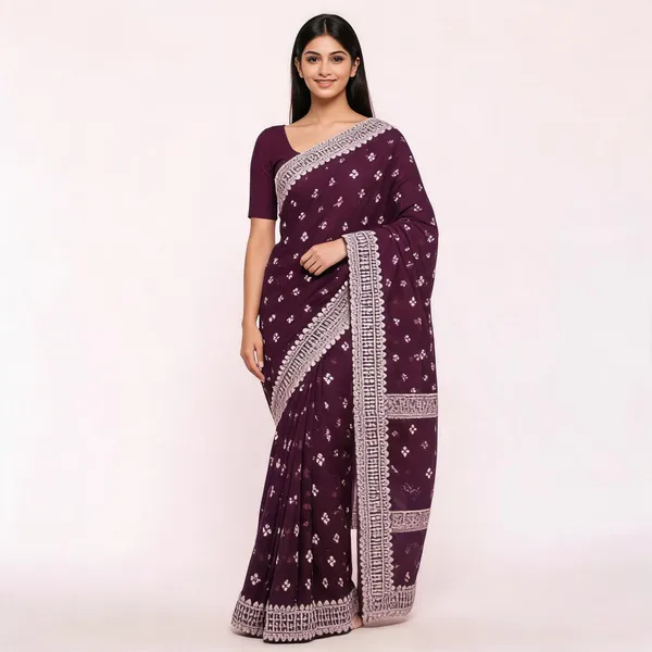 Wine_Georgette_Saree_With_Blouse_Piece_For_women