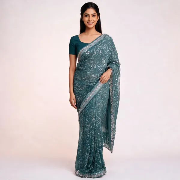 Metallic_Green_Georgette_Saree_With_Blouse_Piece_For_women