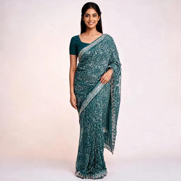 Metallic_Green_Georgette_Saree_With_Blouse_Piece_For_women