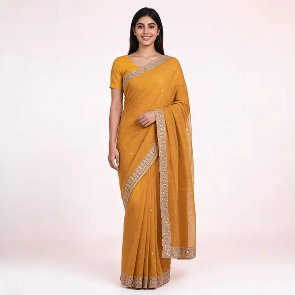 Mustard_Georgette_Saree_With_Blouse_Piece_For_women
