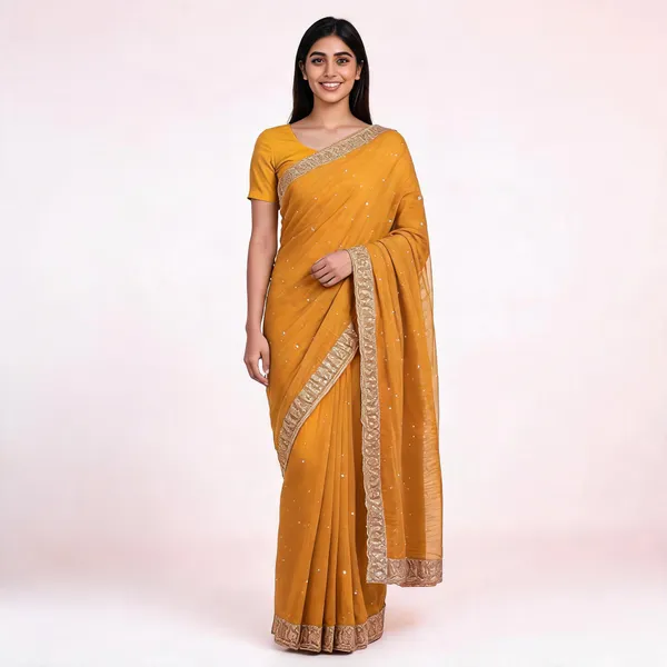 Mustard_Georgette_Saree_With_Blouse_Piece_For_women