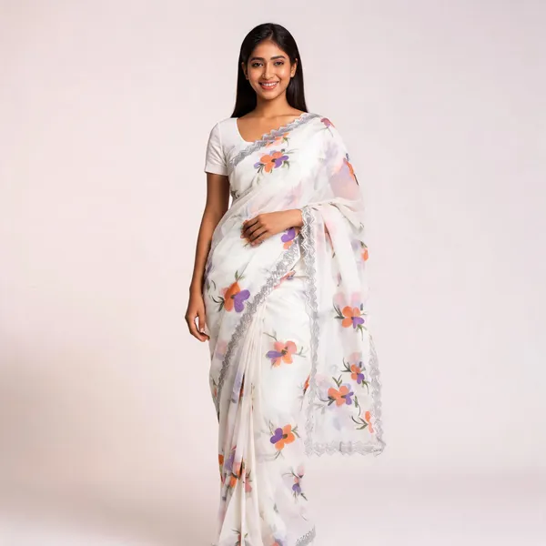 White_Chiffon_Saree_With_Blouse_Piece_For_women