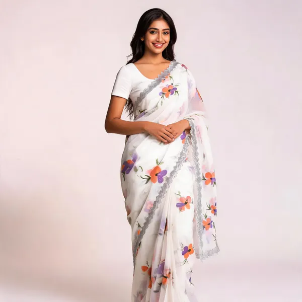 White_Chiffon_Saree_With_Blouse_Piece_For_women