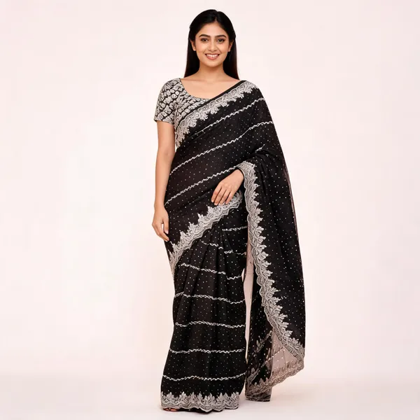 Green_Georgette_Saree_With_Blouse_Piece_For_women