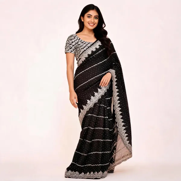 Green_Georgette_Saree_With_Blouse_Piece_For_women