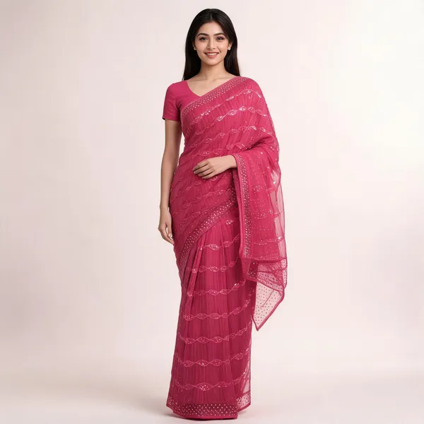 Rani_Chiffon_Saree_With_Blouse_Piece_For_women