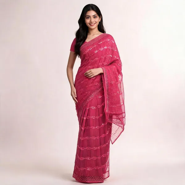 Rani_Chiffon_Saree_With_Blouse_Piece_For_women