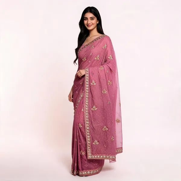 Pitch_Georgette_Saree_With_Blouse_Piece_For_women