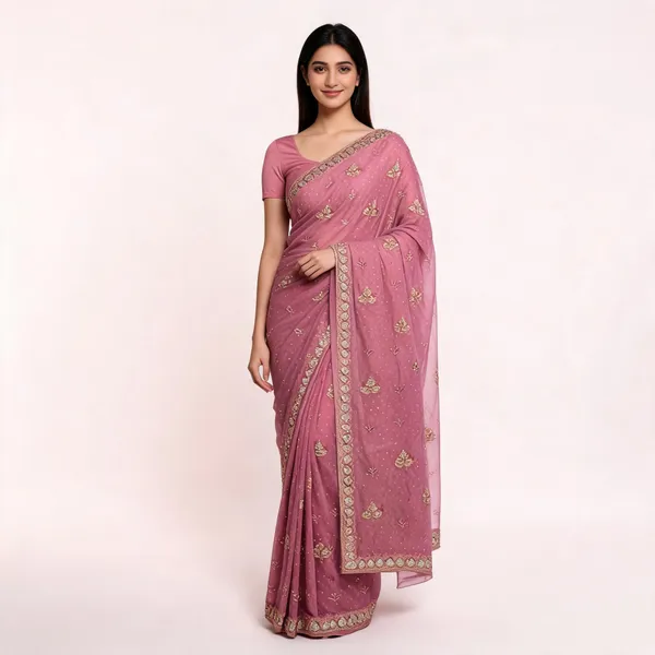 Pitch_Georgette_Saree_With_Blouse_Piece_For_women