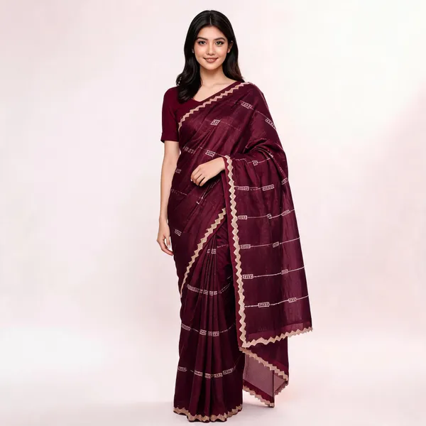 Marron_Satin_Saree_With_Blouse_Piece_For_women