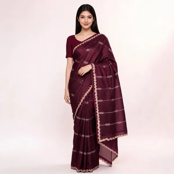 Marron_Satin_Saree_With_Blouse_Piece_For_women