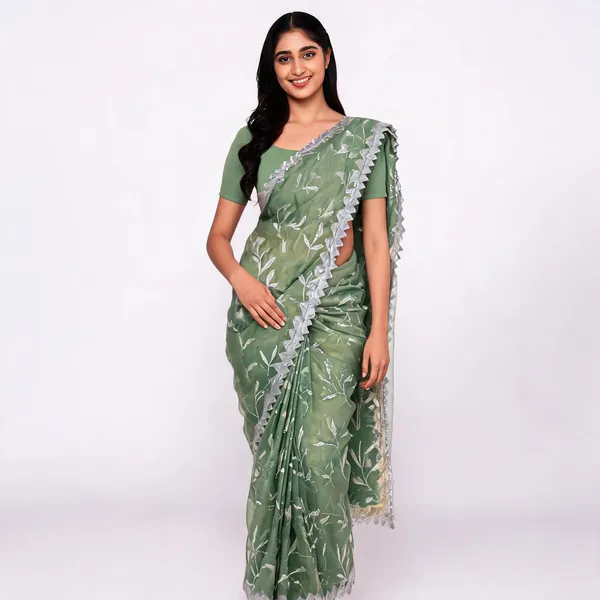 Pista_Green_Organza_Saree_With_Blouse_Piece_For_women