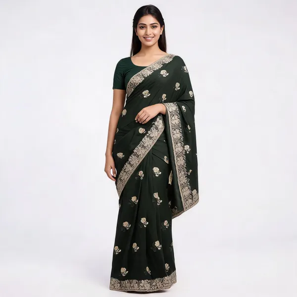 Green_Vichitra_Saree_With_Blouse_Piece_For_women