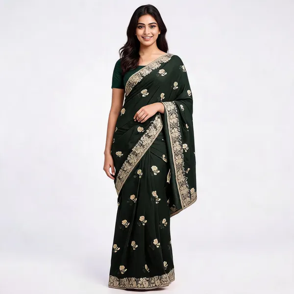 Green_Vichitra_Saree_With_Blouse_Piece_For_women