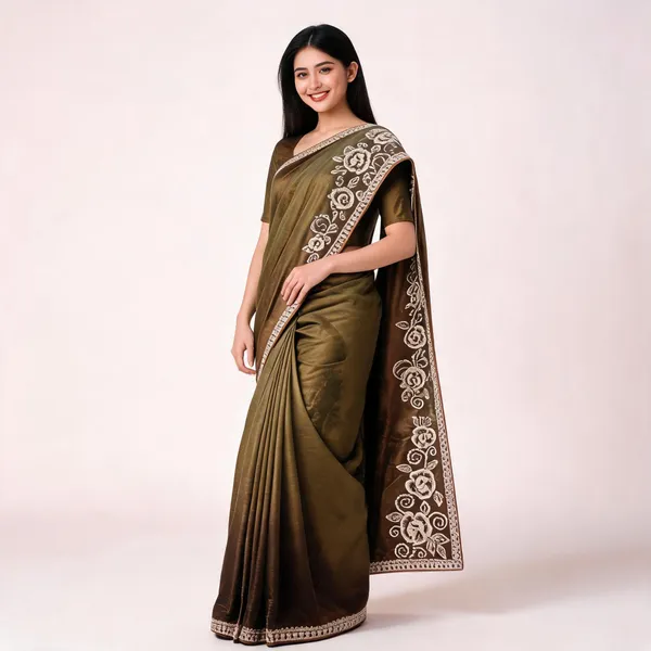 Mehndi_Satin_Saree_With_Blouse_Piece_For_women