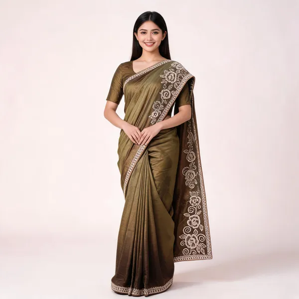 Mehndi_Satin_Saree_With_Blouse_Piece_For_women