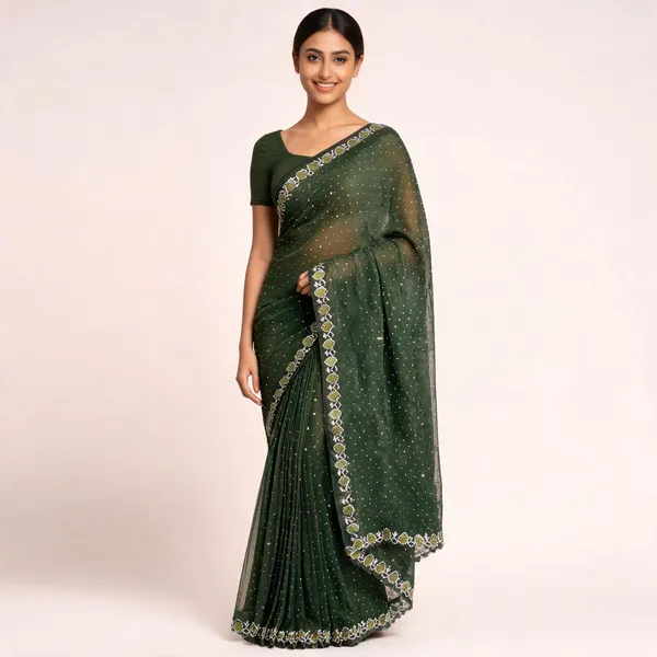 Green_Georgette_Saree_With_Blouse_Piece_For_women