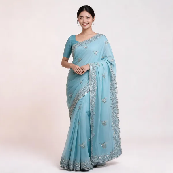 Sky_Blue_Georgette_Saree_With_Blouse_Piece_For_women