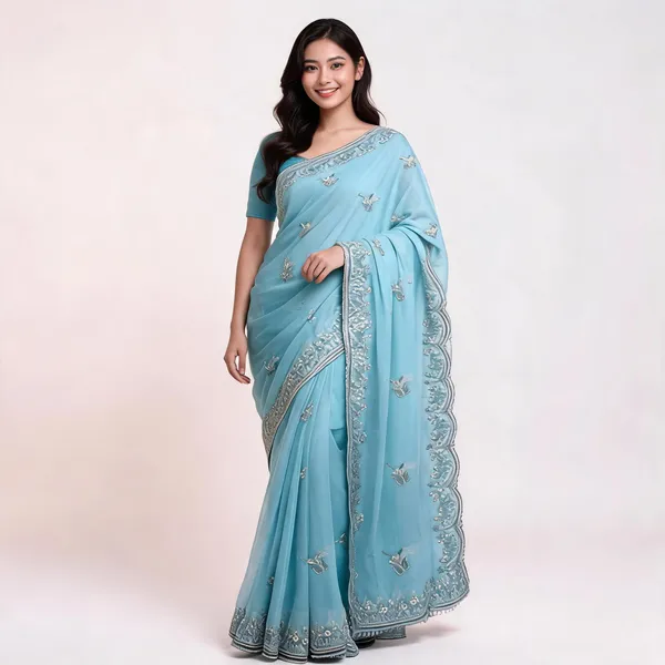 Sky_Blue_Georgette_Saree_With_Blouse_Piece_For_women