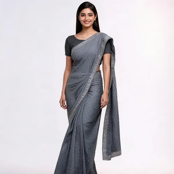 Grey_Satin_Saree_With_Blouse_Piece_For_women