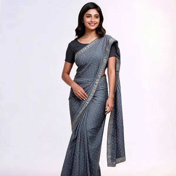Grey_Satin_Saree_With_Blouse_Piece_For_women