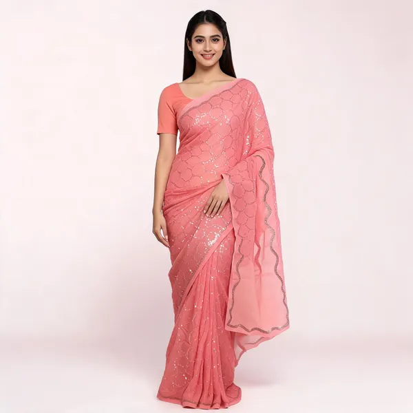 Pitch_Chiffon_Saree_With_Blouse_Piece_For_women