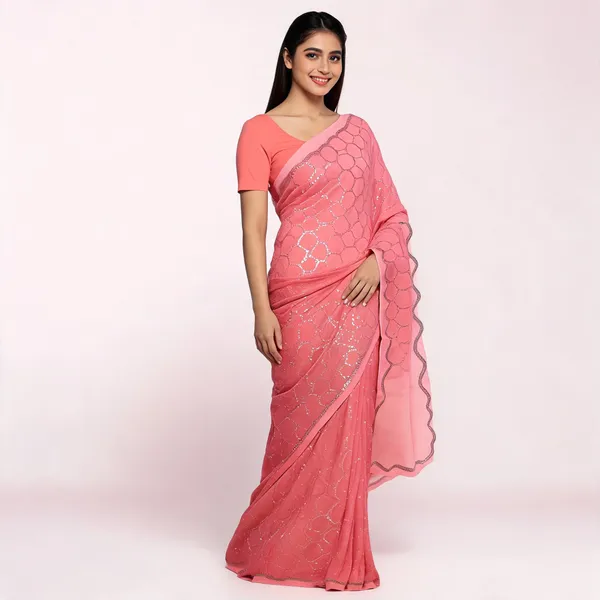 Pitch_Chiffon_Saree_With_Blouse_Piece_For_women