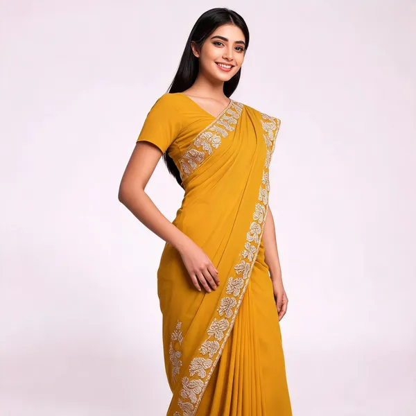 Mustard_Georgette_Saree_With_Blouse_Piece_For_women