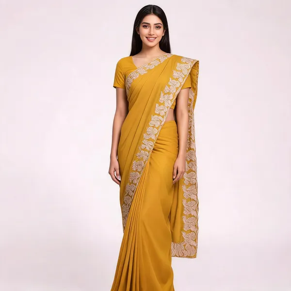 Mustard_Georgette_Saree_With_Blouse_Piece_For_women
