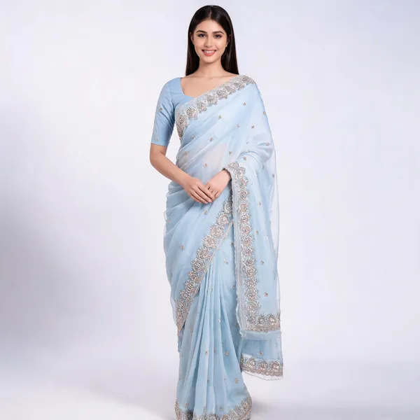 Sky_Blue_Satin_Saree_With_Blouse_Piece_For_women