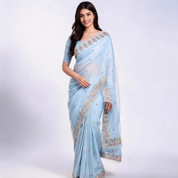 Sky_Blue_Satin_Saree_With_Blouse_Piece_For_women