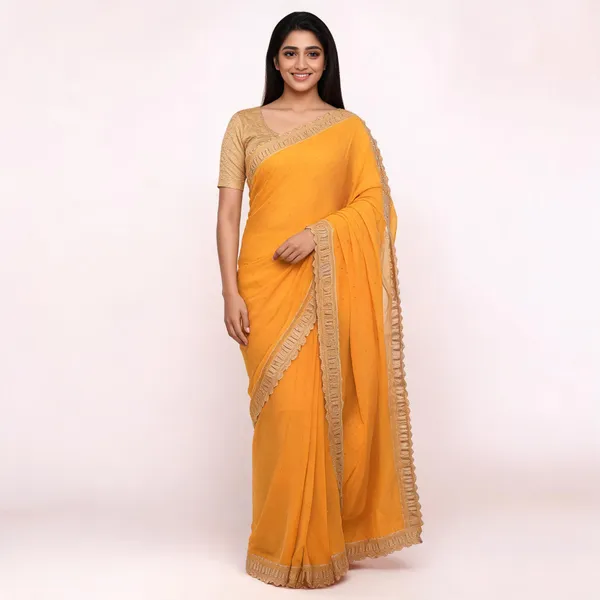 Yellow_Georgette_Saree_With_Blouse_Piece_For_women