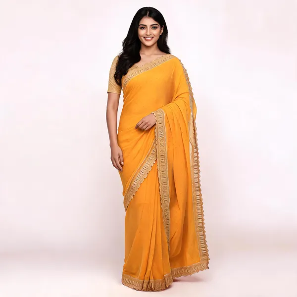 Yellow_Georgette_Saree_With_Blouse_Piece_For_women