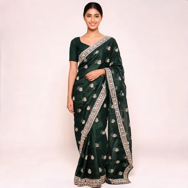 Green_Vichitra_Saree_With_Blouse_Piece_For_women