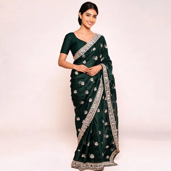 Green_Vichitra_Saree_With_Blouse_Piece_For_women
