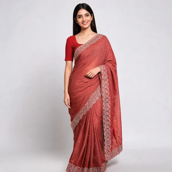 Pitch_Satin_Saree_With_Blouse_Piece_For_women