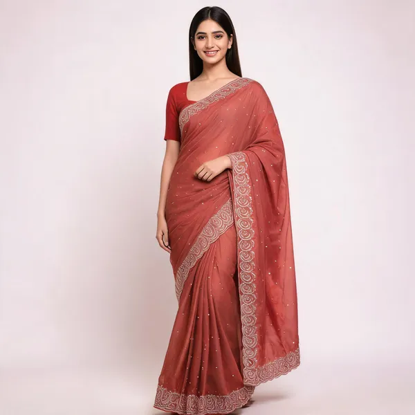 Pitch_Satin_Saree_With_Blouse_Piece_For_women