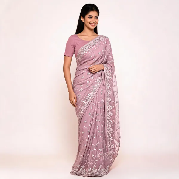 Rose_Pink_Georgette_Saree_With_Blouse_Piece_For_women