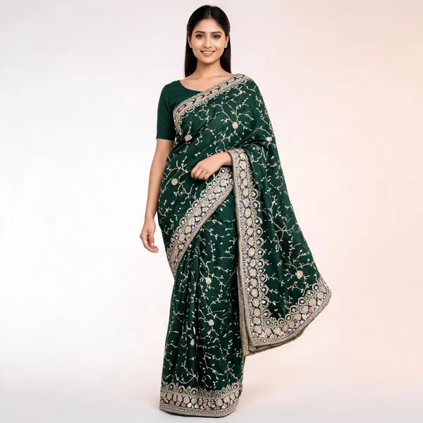 Green_Georgette_Saree_With_Blouse_Piece_For_women
