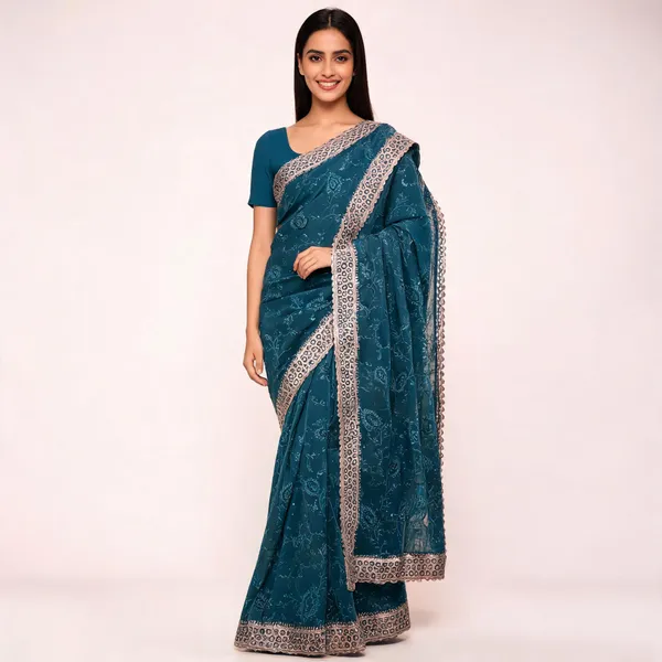 Blue_Georgette_Saree_With_Blouse_Piece_For_women
