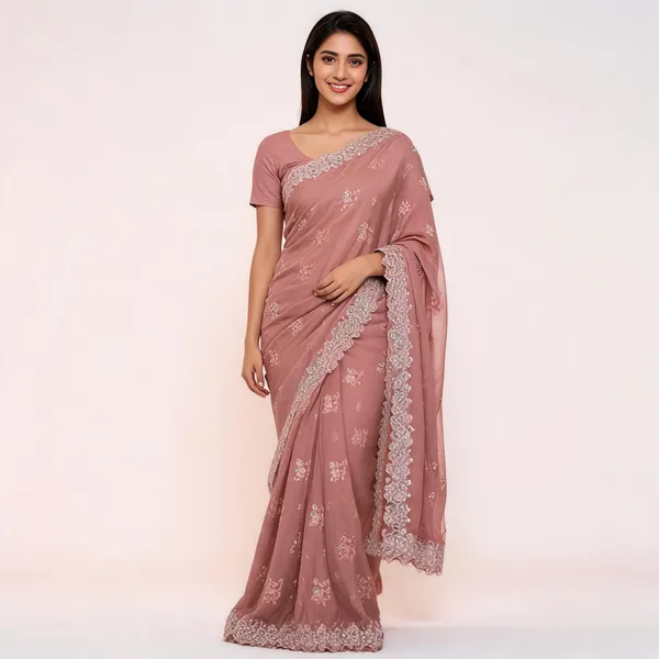 Pitch_Chiffon_Saree_With_Blouse_Piece_For_women