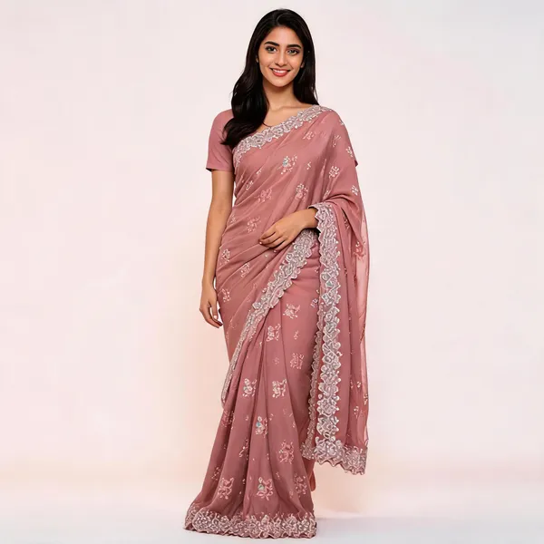 Pitch_Chiffon_Saree_With_Blouse_Piece_For_women